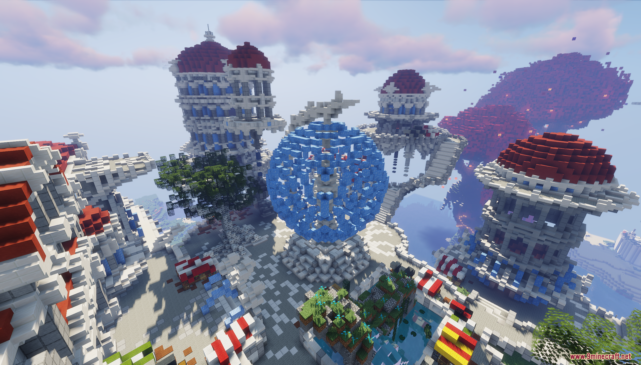 Fantasy Magic Castle Map Screenshot 3 Giant blue sphere monument surrounded by white quartz towers with red roofs