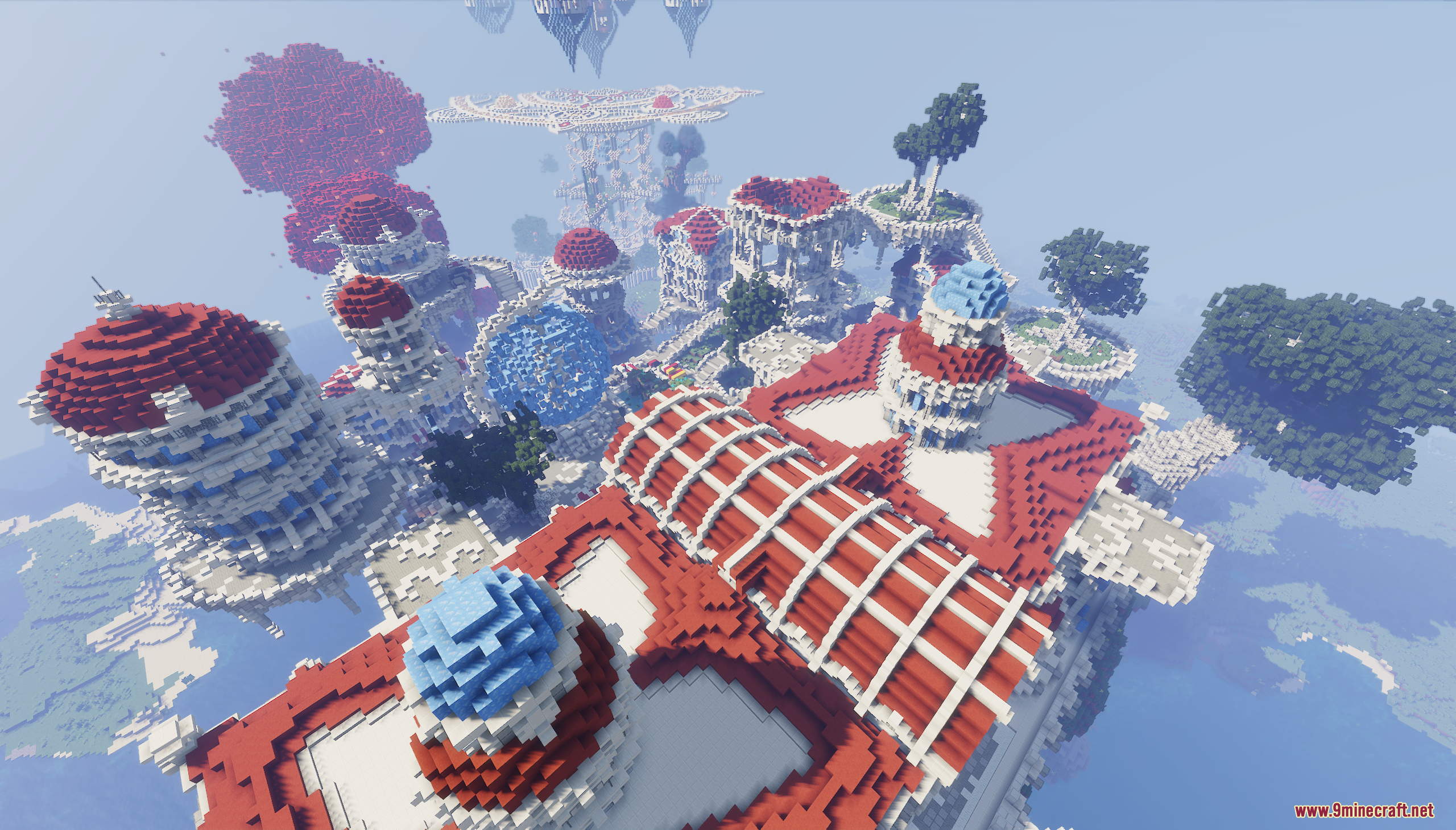 Fantasy Magic Castle Map Screenshot 5 Massive floating quartz castle with red roofs and blue domes in the sky