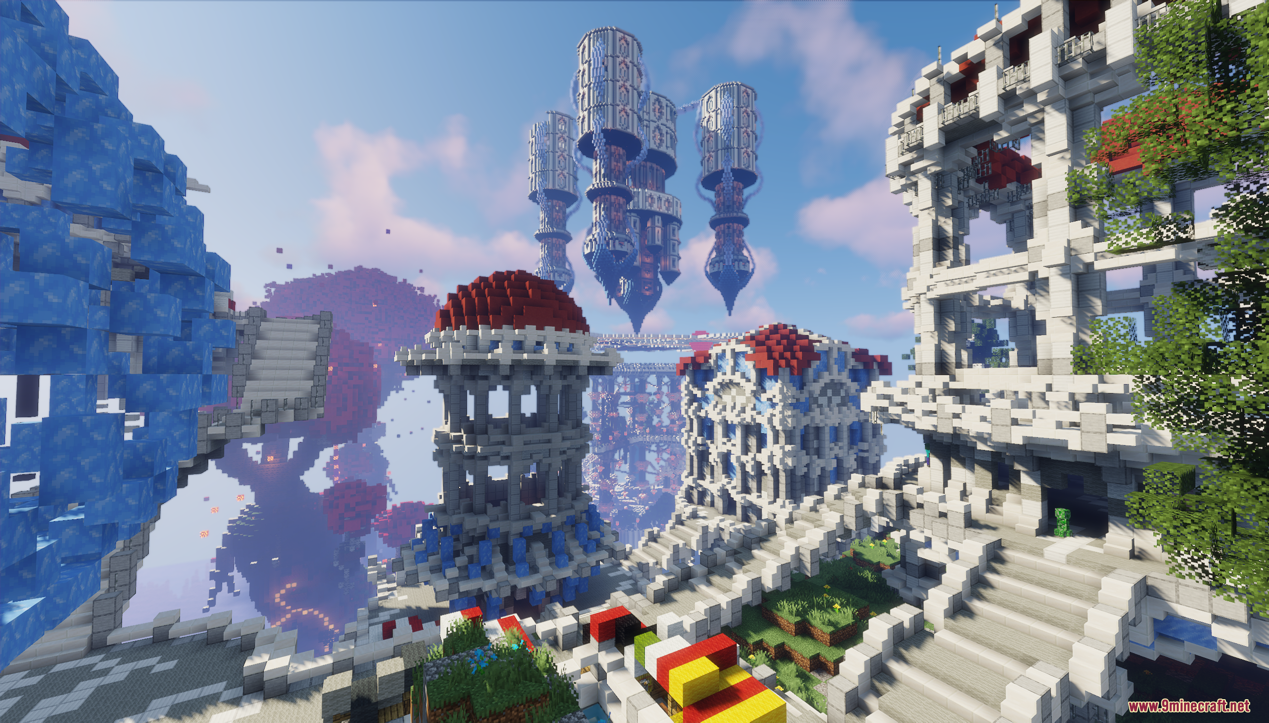 Fantasy Magic Castle Map Screenshot 6 Detailed white quartz castle buildings and tall floating towers in the background