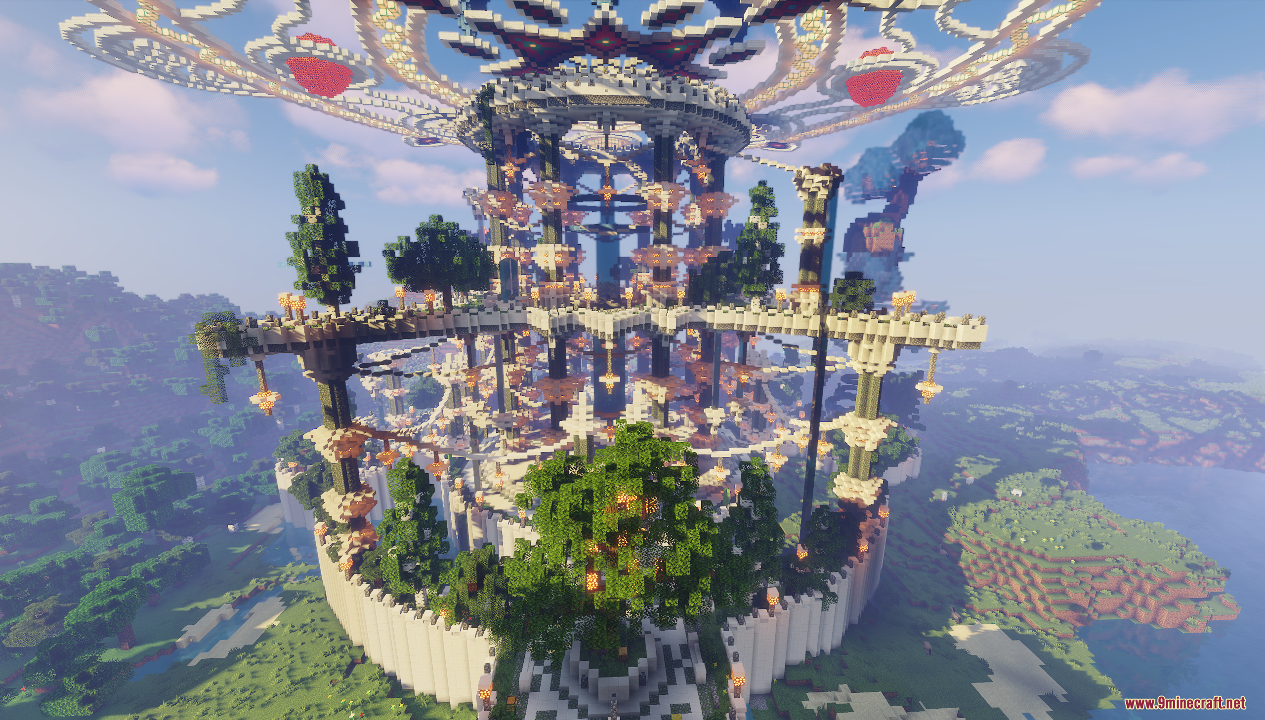Fantasy Magic Castle Map Screenshot 8 Massive multi tiered quartz castle base decorated with trees and glowing lights