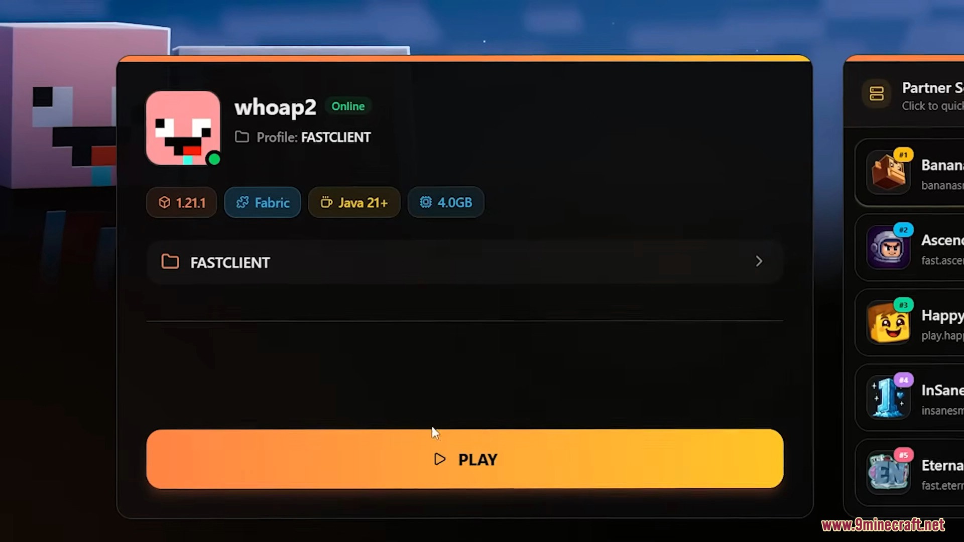 The main launcher interface displays the selected modded profile before launching the game