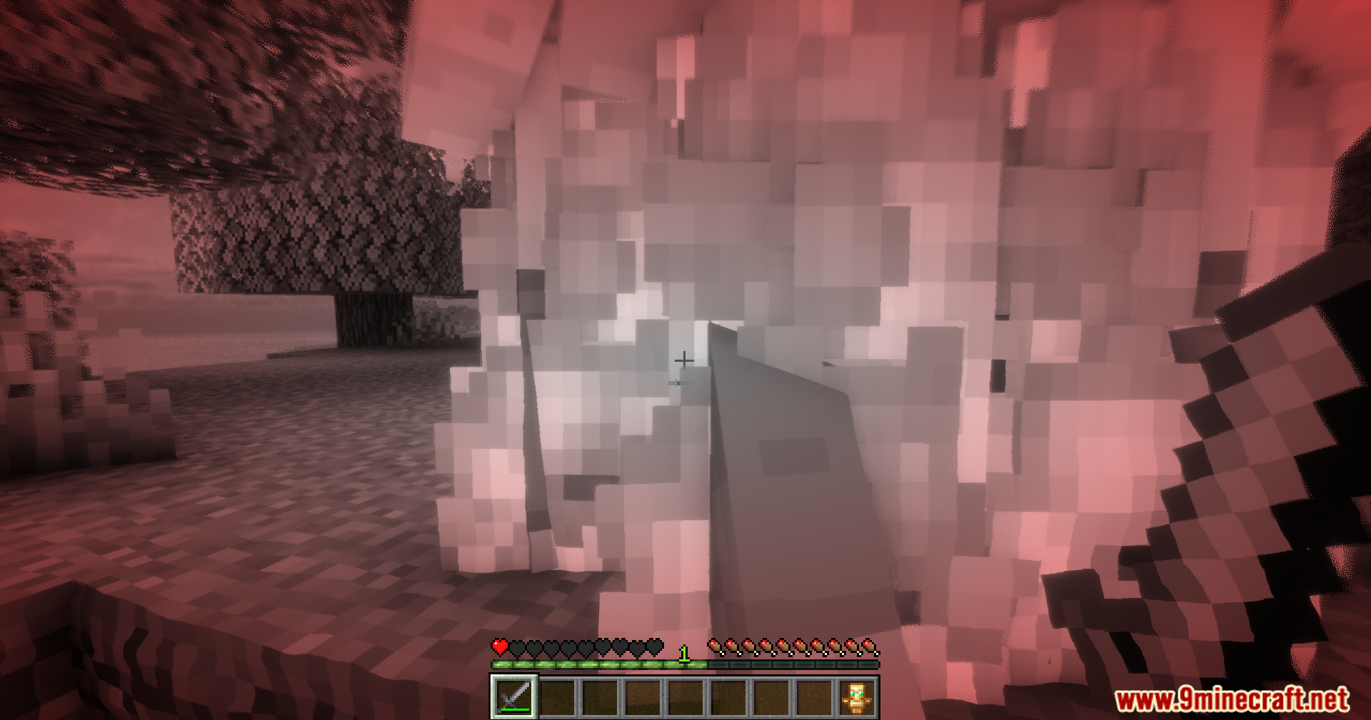 Player surviving a massive explosion with half a heart remaining