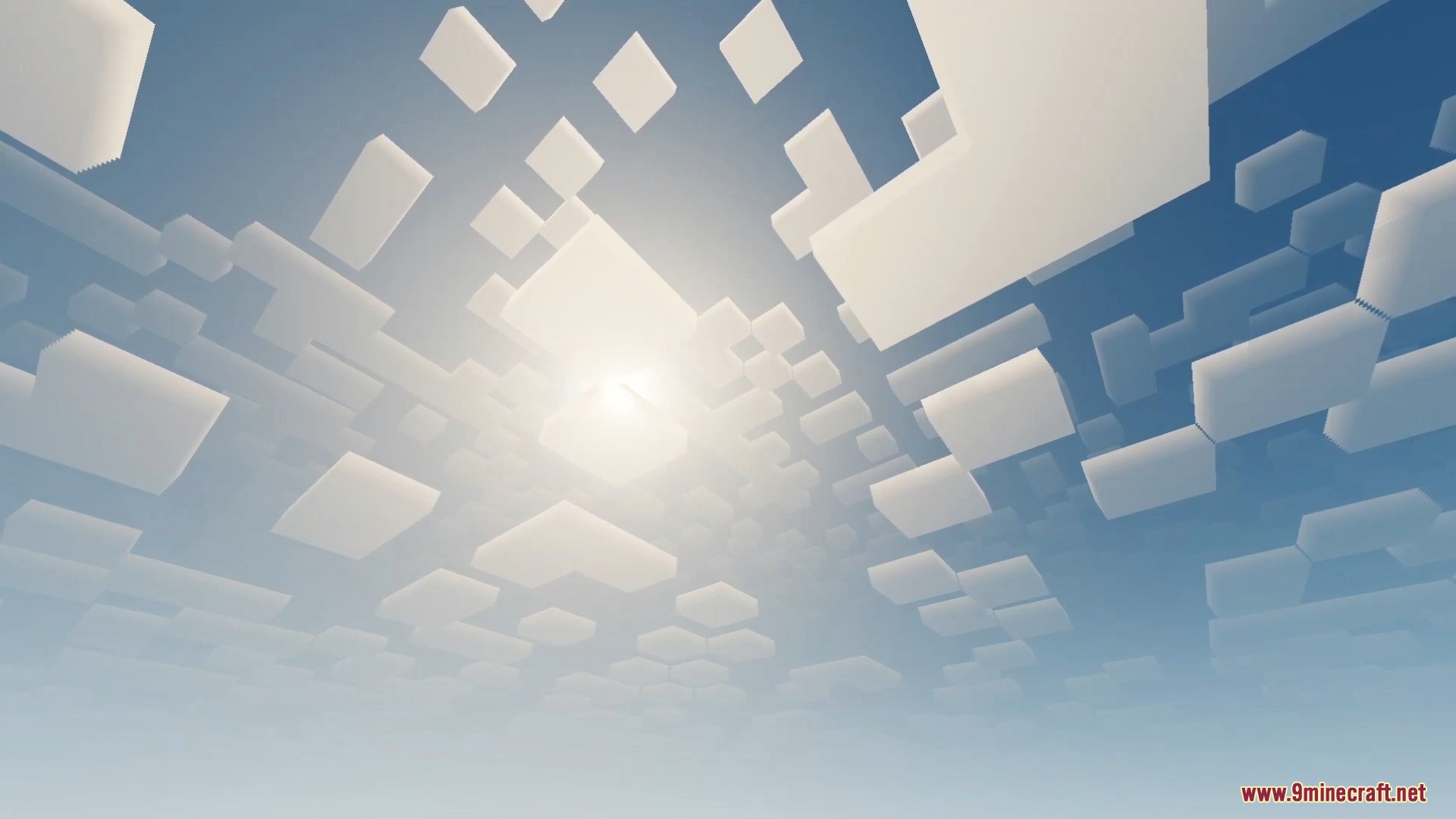 FirmamentCraft 5.0 Shader Screenshot 4 Bright sun shining through scattered blocky clouds in the Minecraft sky