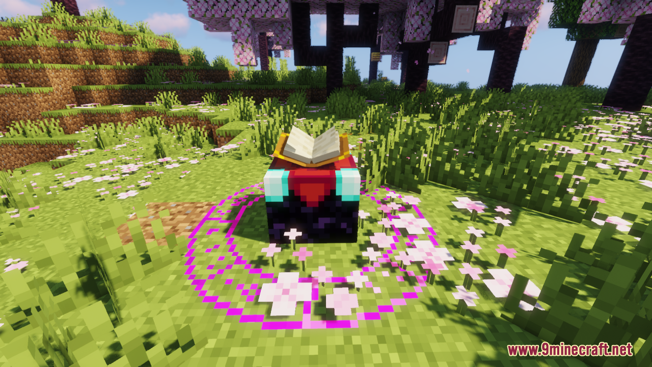 Fishy's Enchantment Table Resource Pack Screenshot 6 Close up of an open enchanting table resting on a glowing magic circle