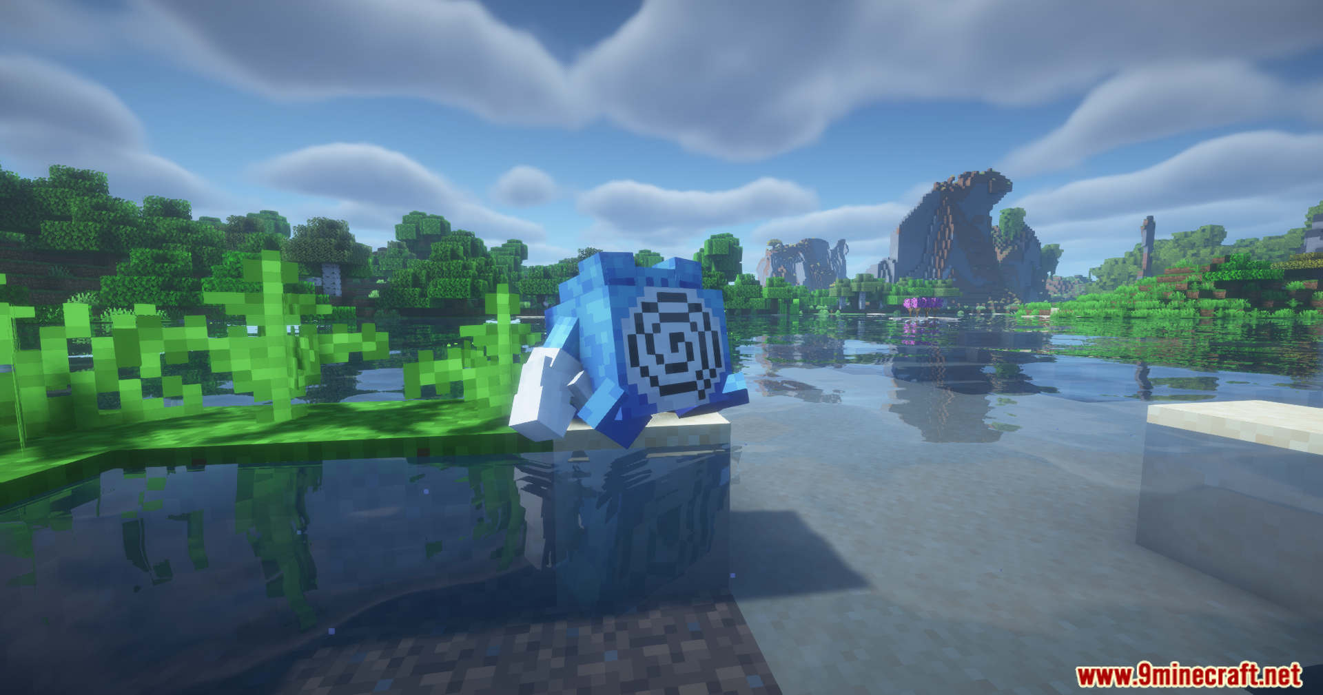 Fix Cobblemon Pokemon Experience Mod Screenshot 13 A blue Poliwag stands by the water in Cobblemon