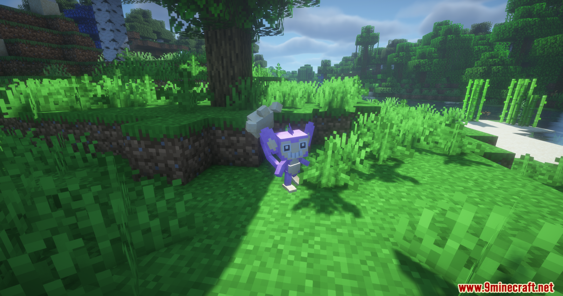 Fix Cobblemon Pokemon Experience Mod Screenshot 14 A purple Aipom stands in a grassy area in Cobblemon