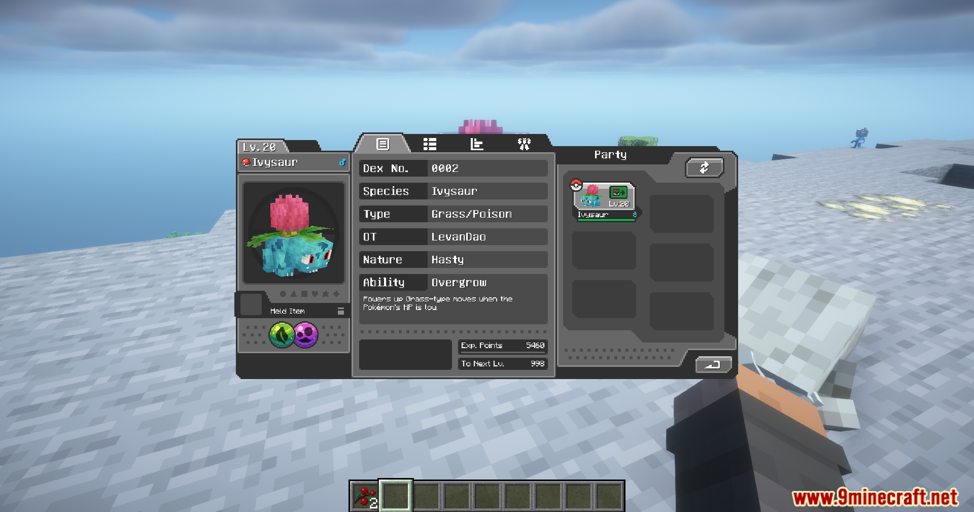 Fix Cobblemon Pokemon Experience Mod Screenshot 9 Viewing Ivysaur stats in Cobblemon mod interface