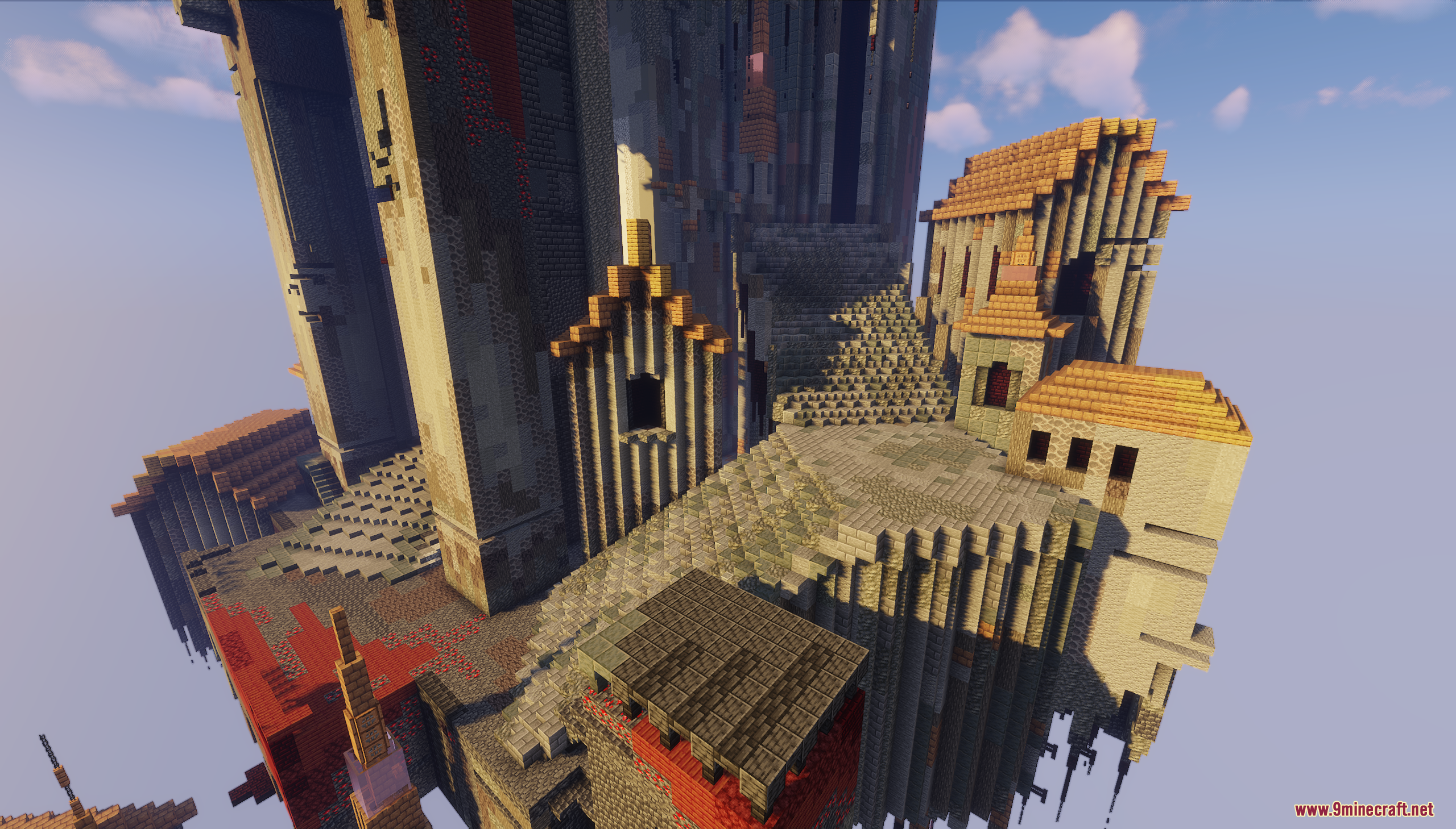 Floating Citadel Map Screenshot 6 Detailed view of stone stairs and small buildings on a floating island base