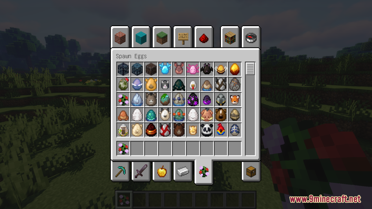 Floral Creeper Resource Pack Screenshot 1 Creative inventory menu displaying the custom floral creeper spawn egg item