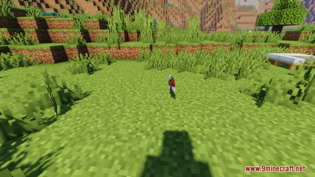 Floral Creeper Resource Pack Screenshot 3 A small cluster of flower petals floating above the grass in a field