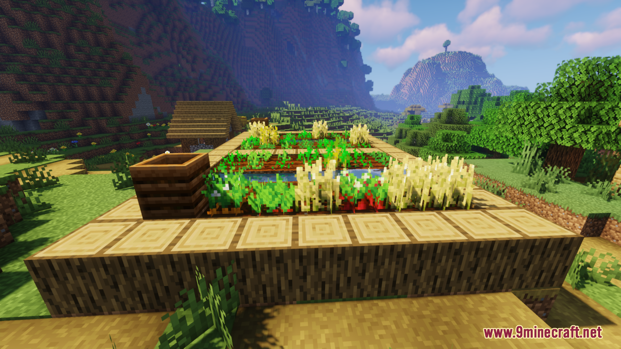 Flowering Crops Growth Marker Resource Pack Screenshot 10 Minecraft raised garden bed with a composter and fully grown flowering crops