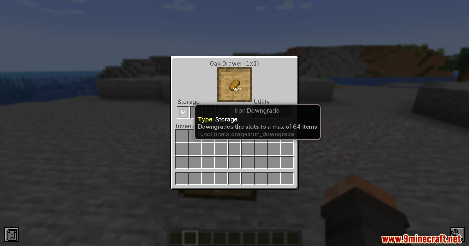 Functional Storage Downgrade Fix Mod Screenshot 3 Hovering over the Iron Downgrade item inside the Oak Drawer interface