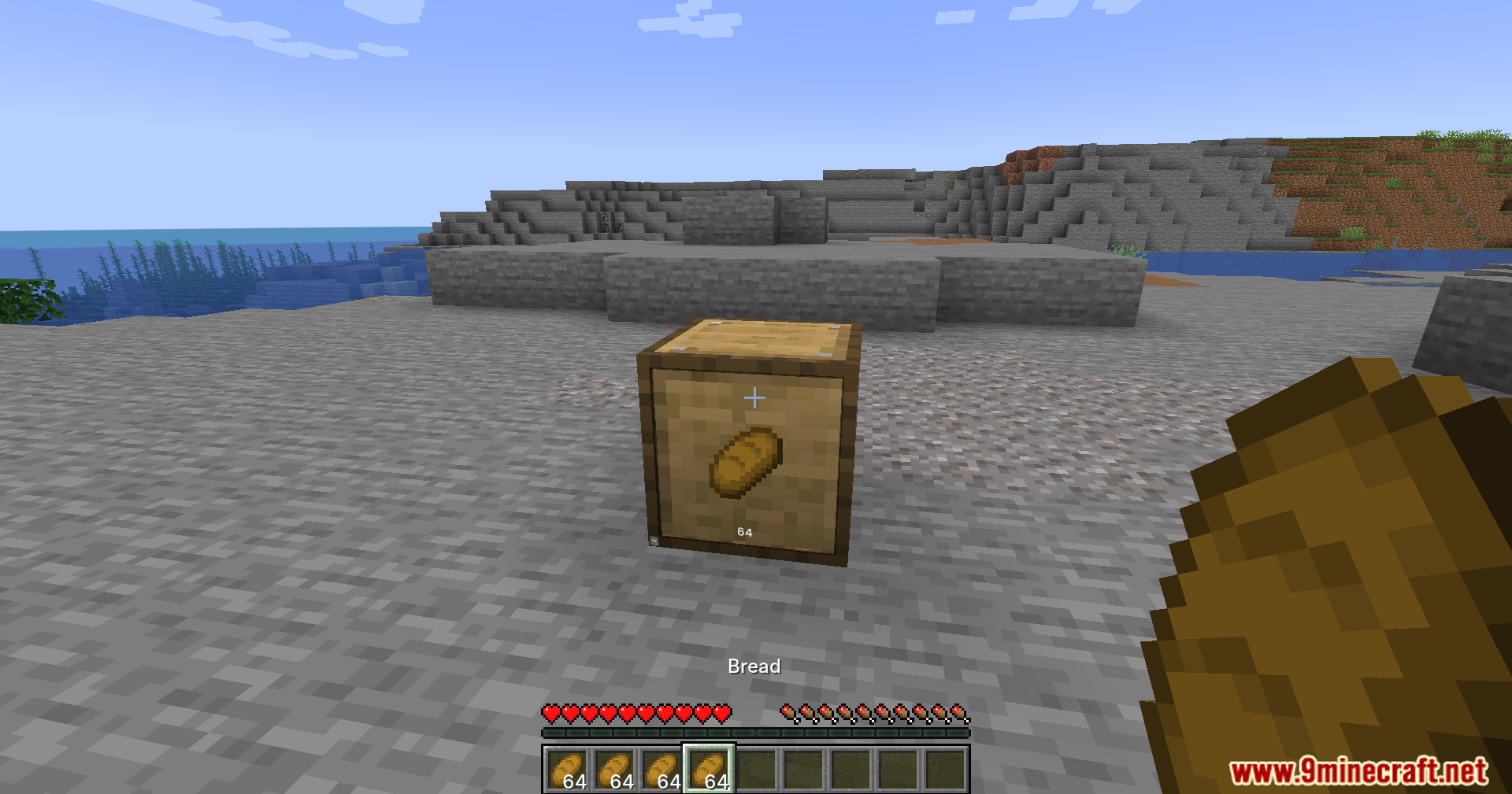 Functional Storage Downgrade Fix Mod Screenshot 5 Player looking at a wooden storage drawer holding a stack of bread