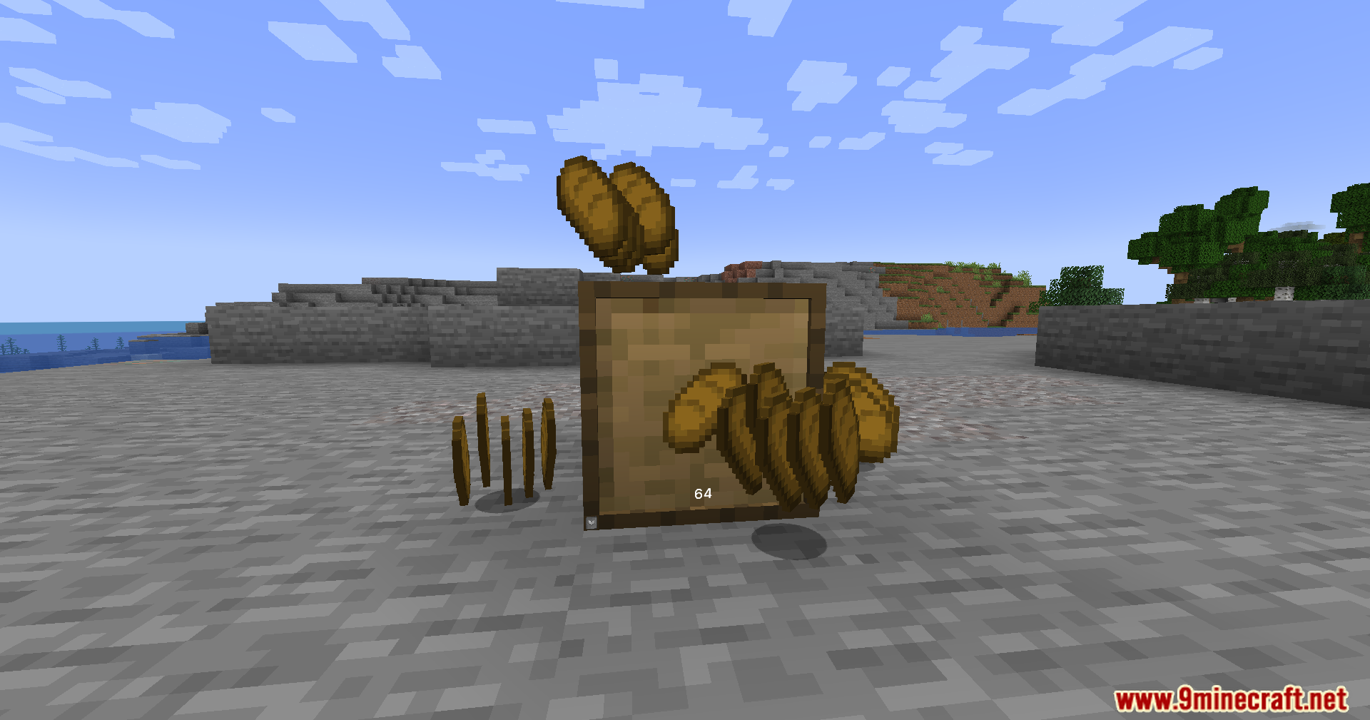 Functional Storage Downgrade Fix Mod Screenshot 7 A wooden storage block with bread items floating around it