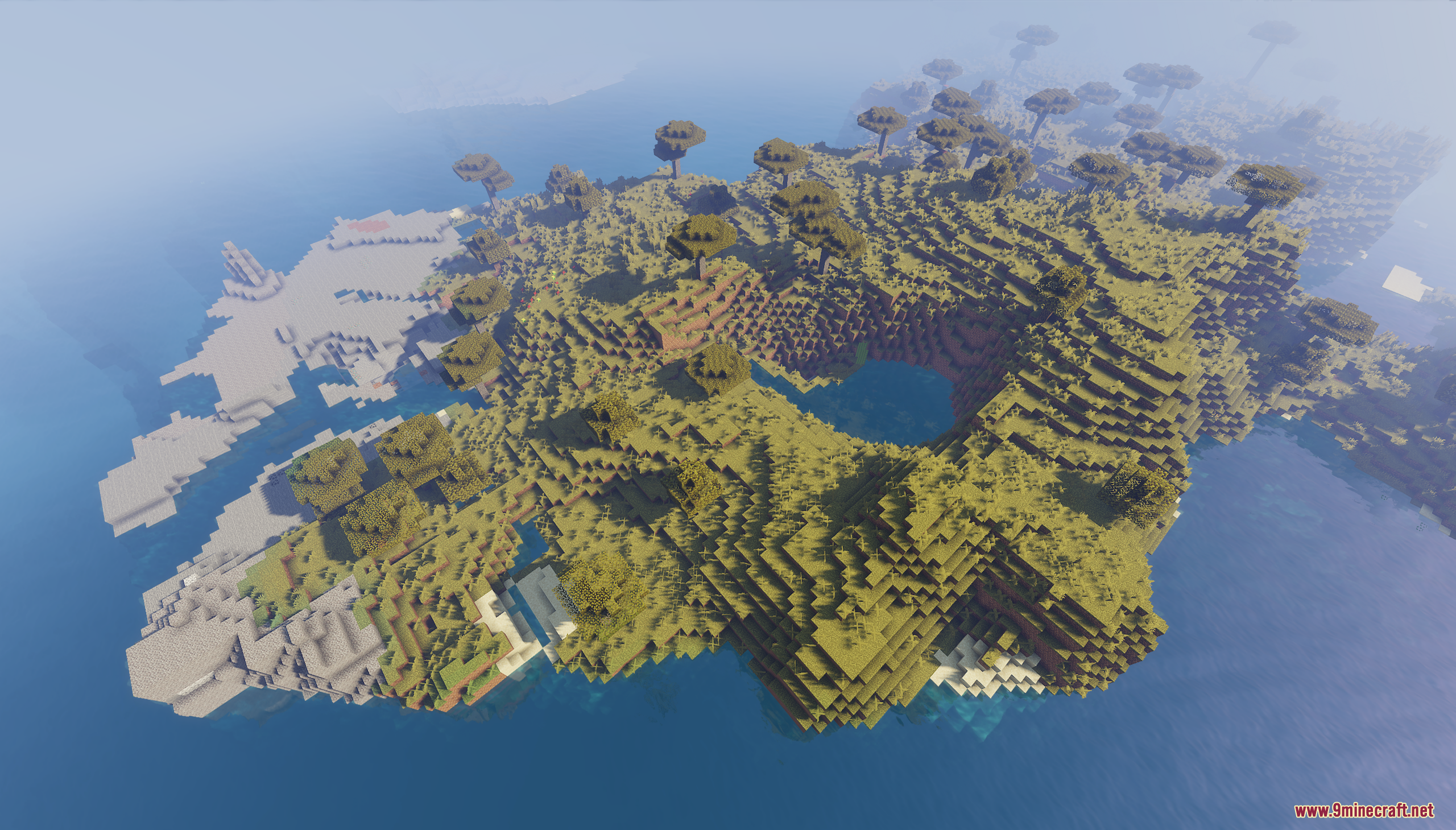 Funky Globe map featuring a large savanna crater island