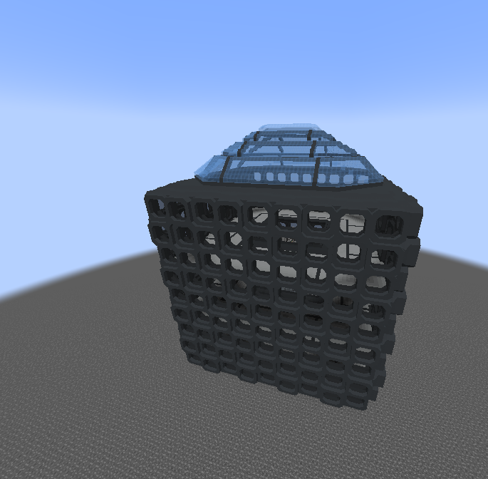 Futuristisches Gebäude Schematic Screenshots 2 A massive futuristic tower with a glass dome and dark grid walls