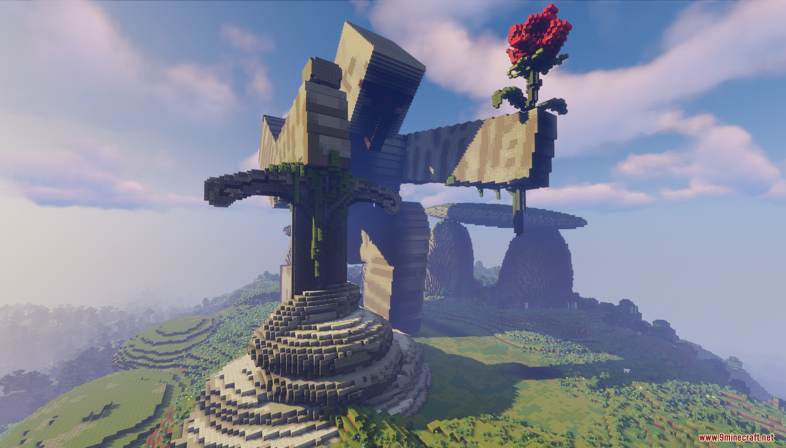 Massive Iron Golem statue with a rose and sword