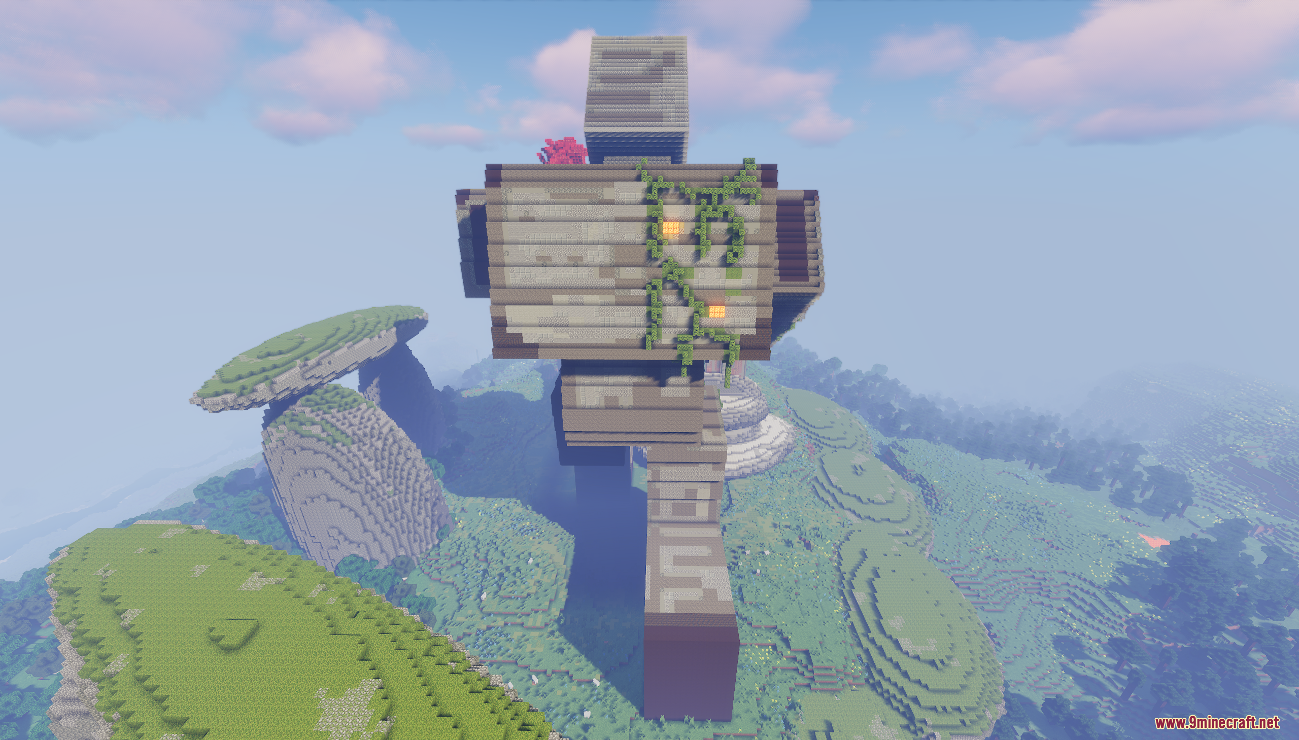 Front view of the colossal iron golem build showing its face and vines