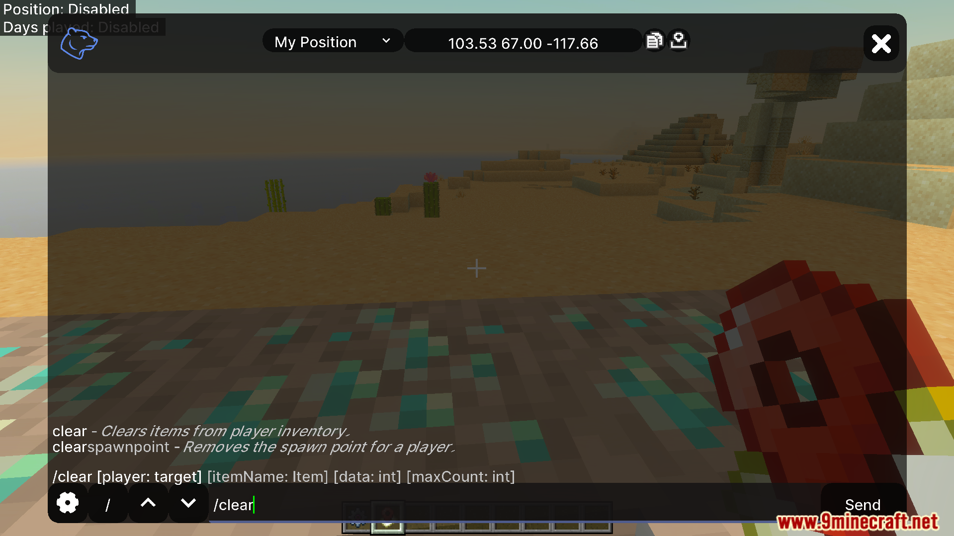 Player typing clear command in chat with custom UI