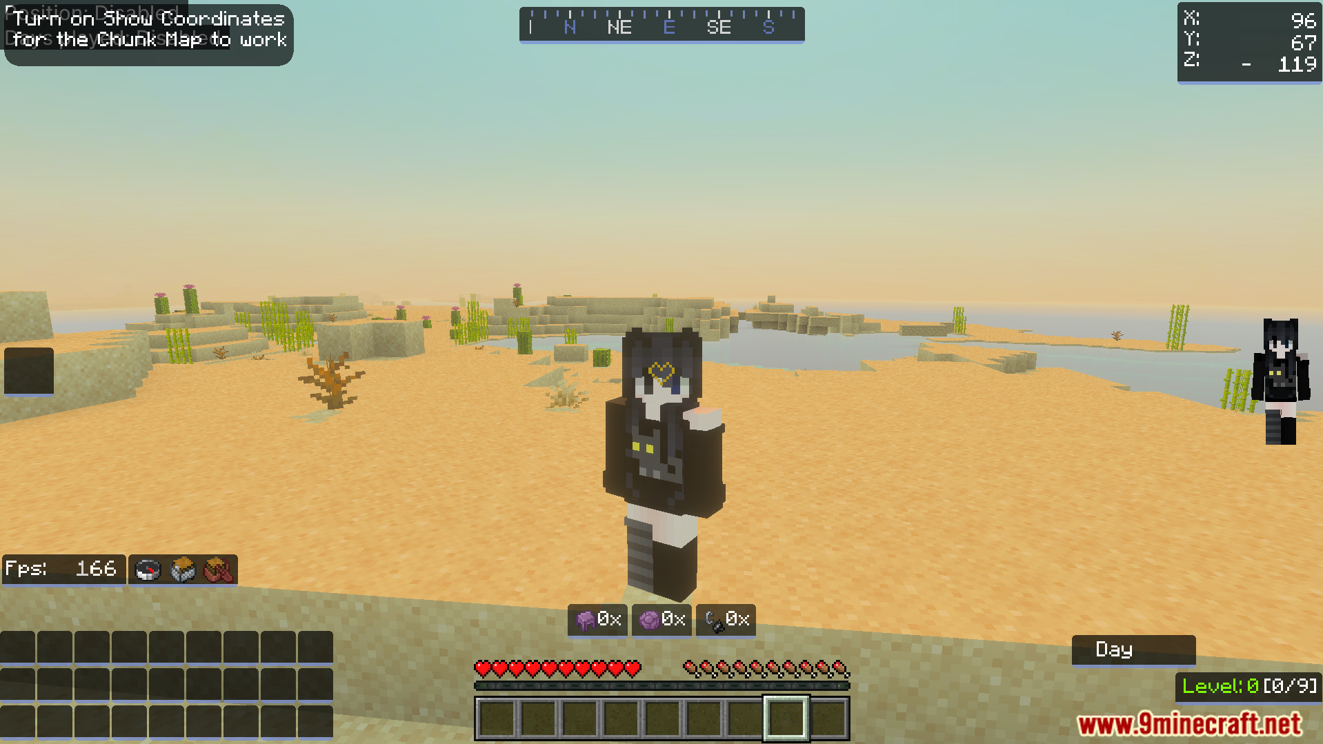 Player in desert showing clean screen layout with custom hotbar and armor icons