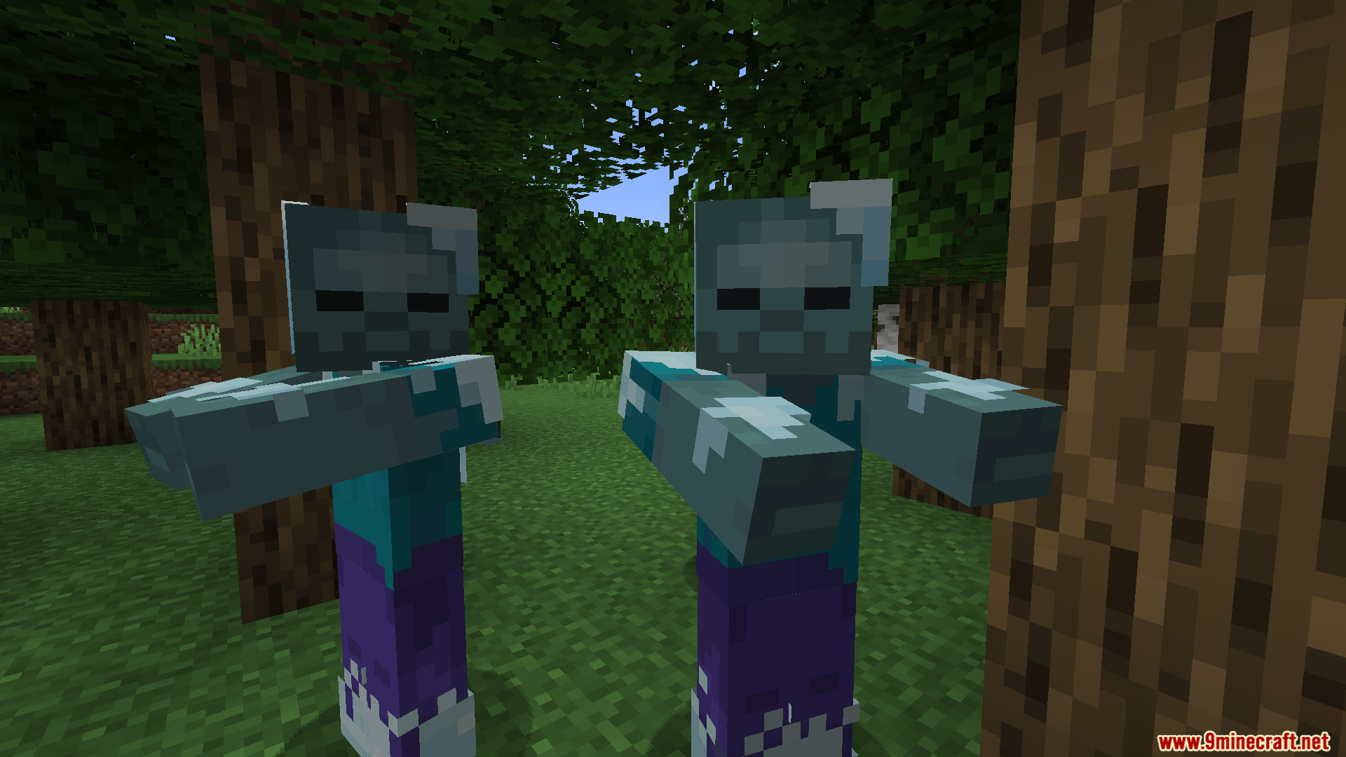 Two Frozen Zombies standing together in a forest