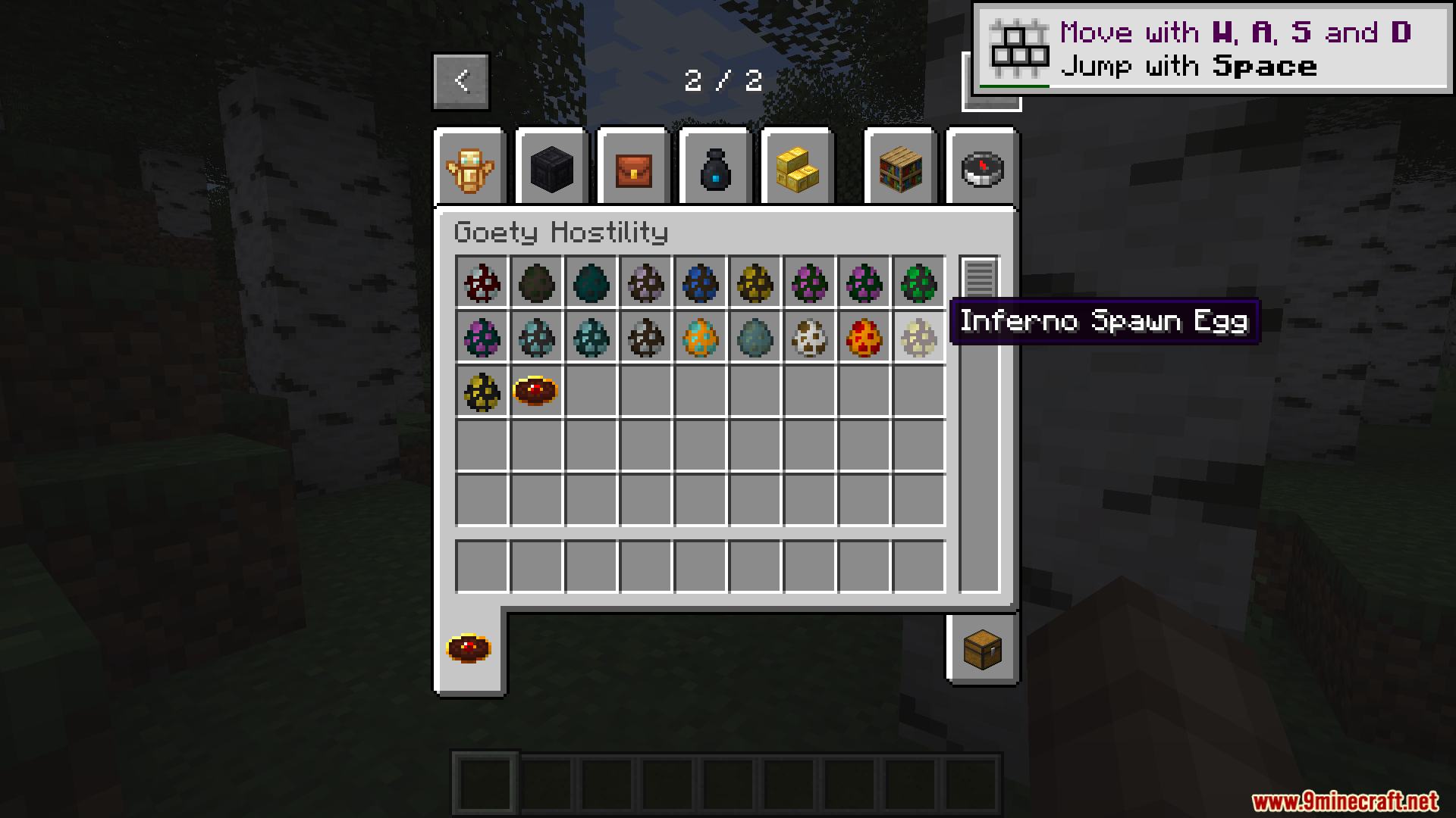 Creative inventory showing new mob spawn eggs