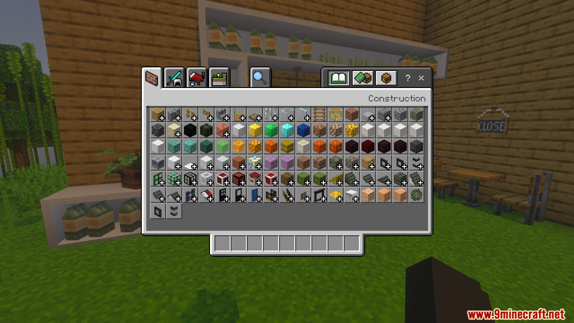 Gooblideco MCPE/Bedrock Mods & Addon Screenshot 7 Inventory menu showing hundreds of new decorative blocks and items for building structures