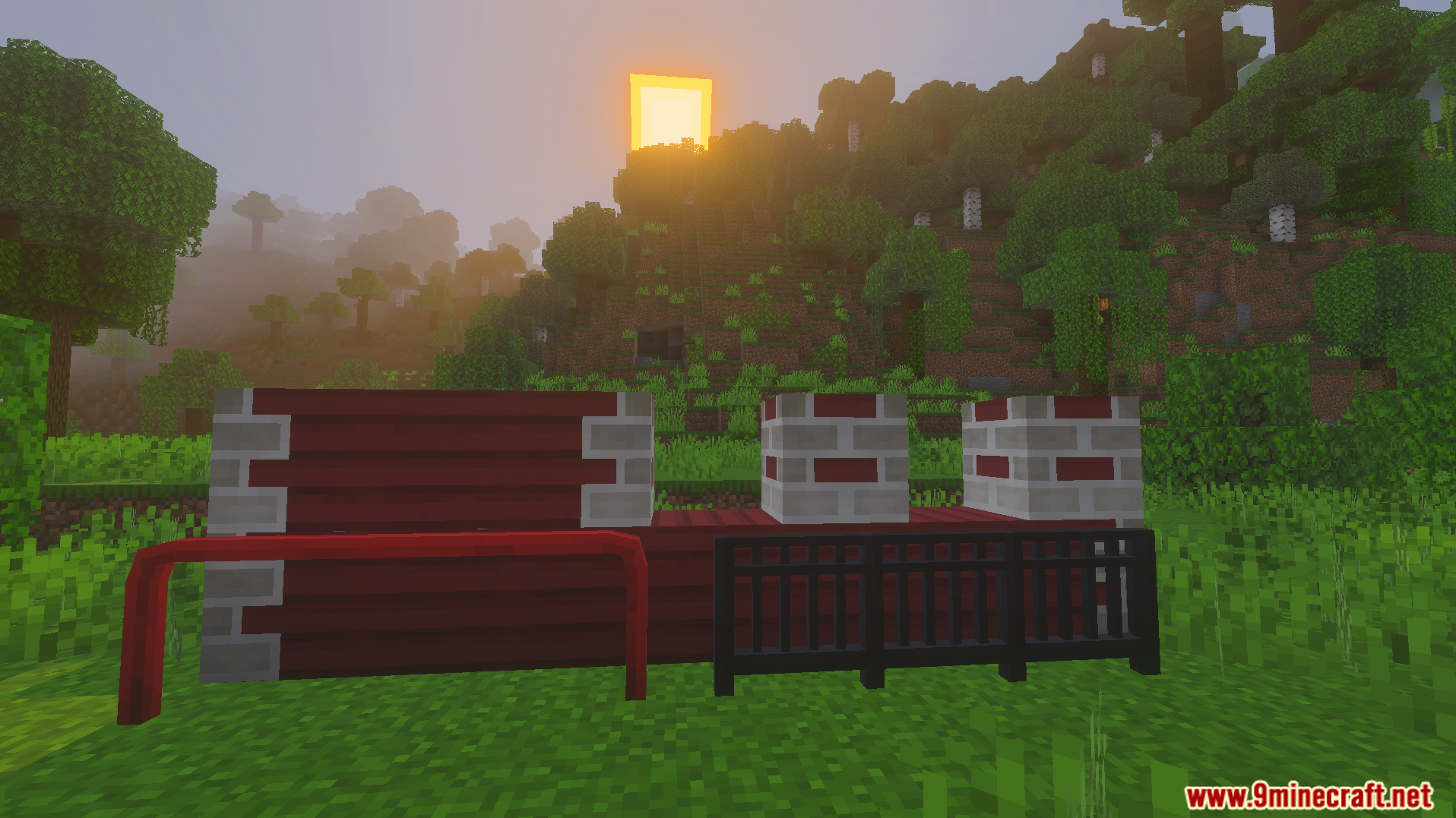 Gooblideco MCPE/Bedrock Mods & Addon Screenshot 8 Outdoor structure built using the new connected walls fences and decorative brick pillars