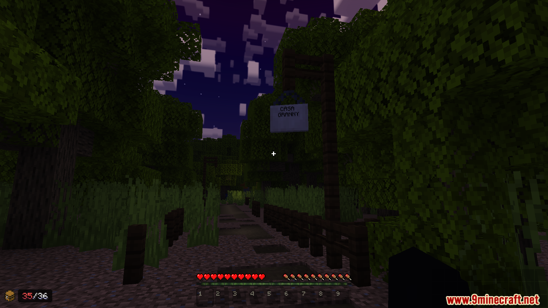 A dark path at night leads to the terrifying house