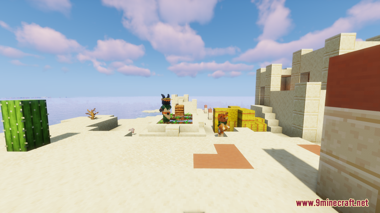 Redesigned desert villager standing near a small farm plot in a village