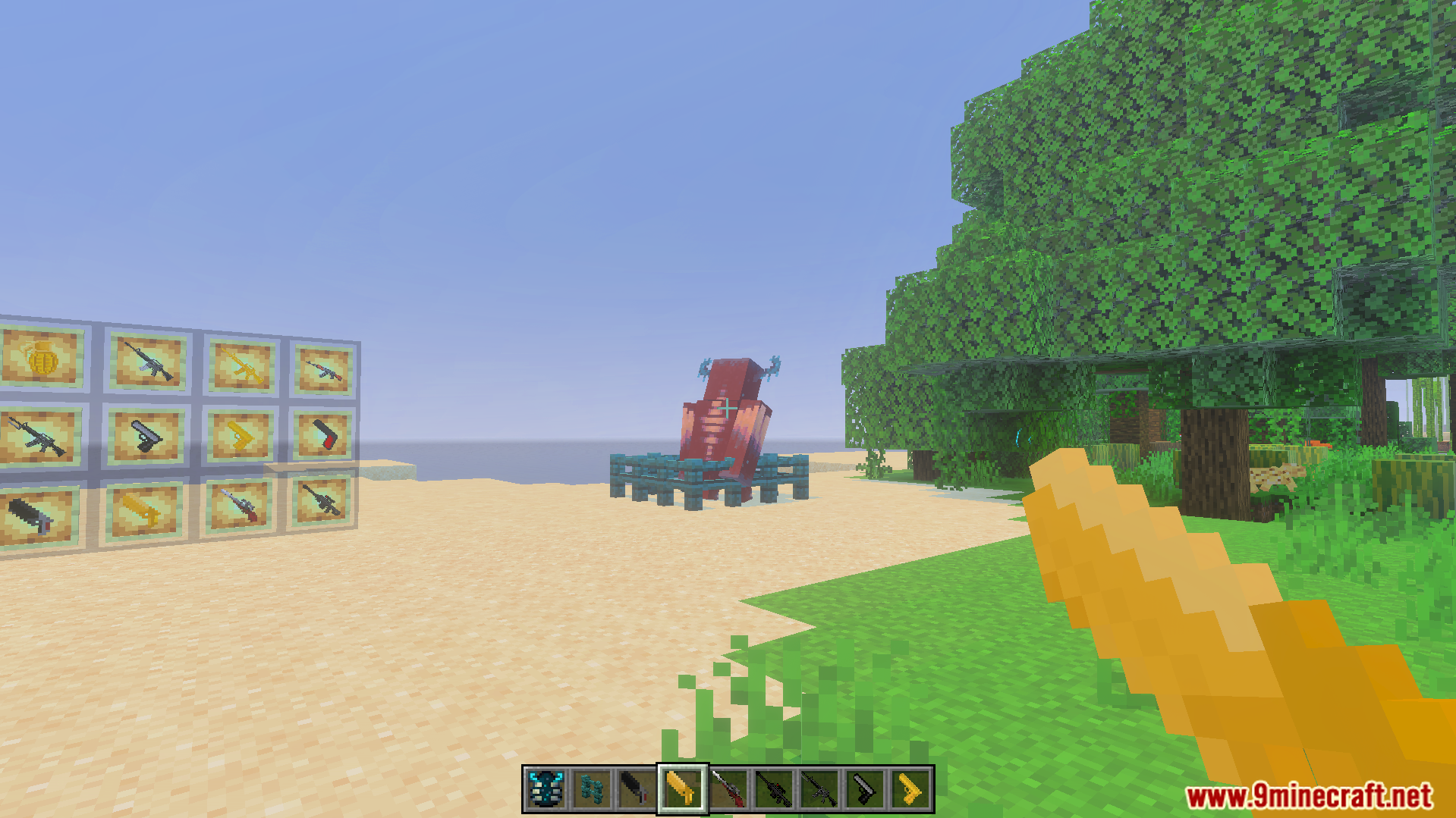 Gun Expansion Addon Screenshot 6 Player aiming a gold night gun at a mob on the beach