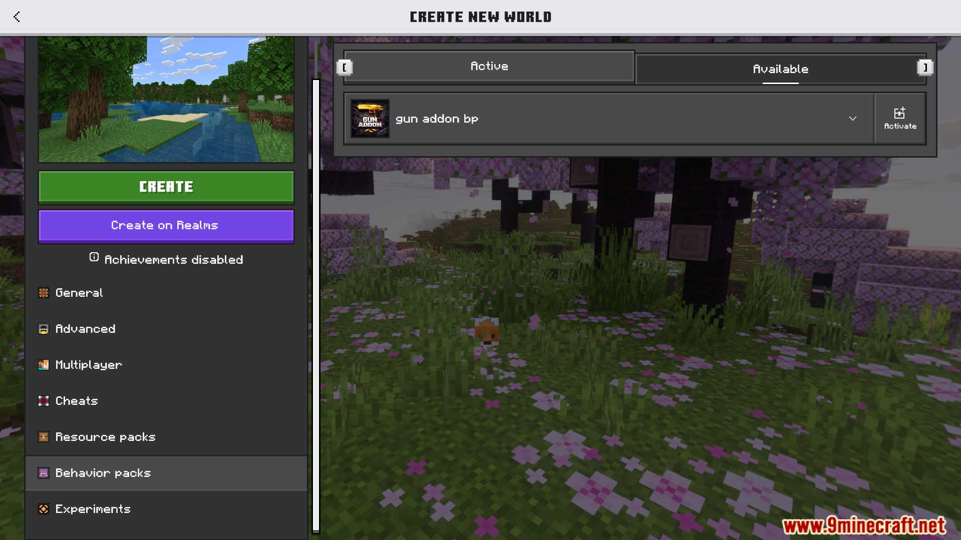 Gun Plus Addon Screenshot 1 activating the gun behavior pack in the create new world menu settings