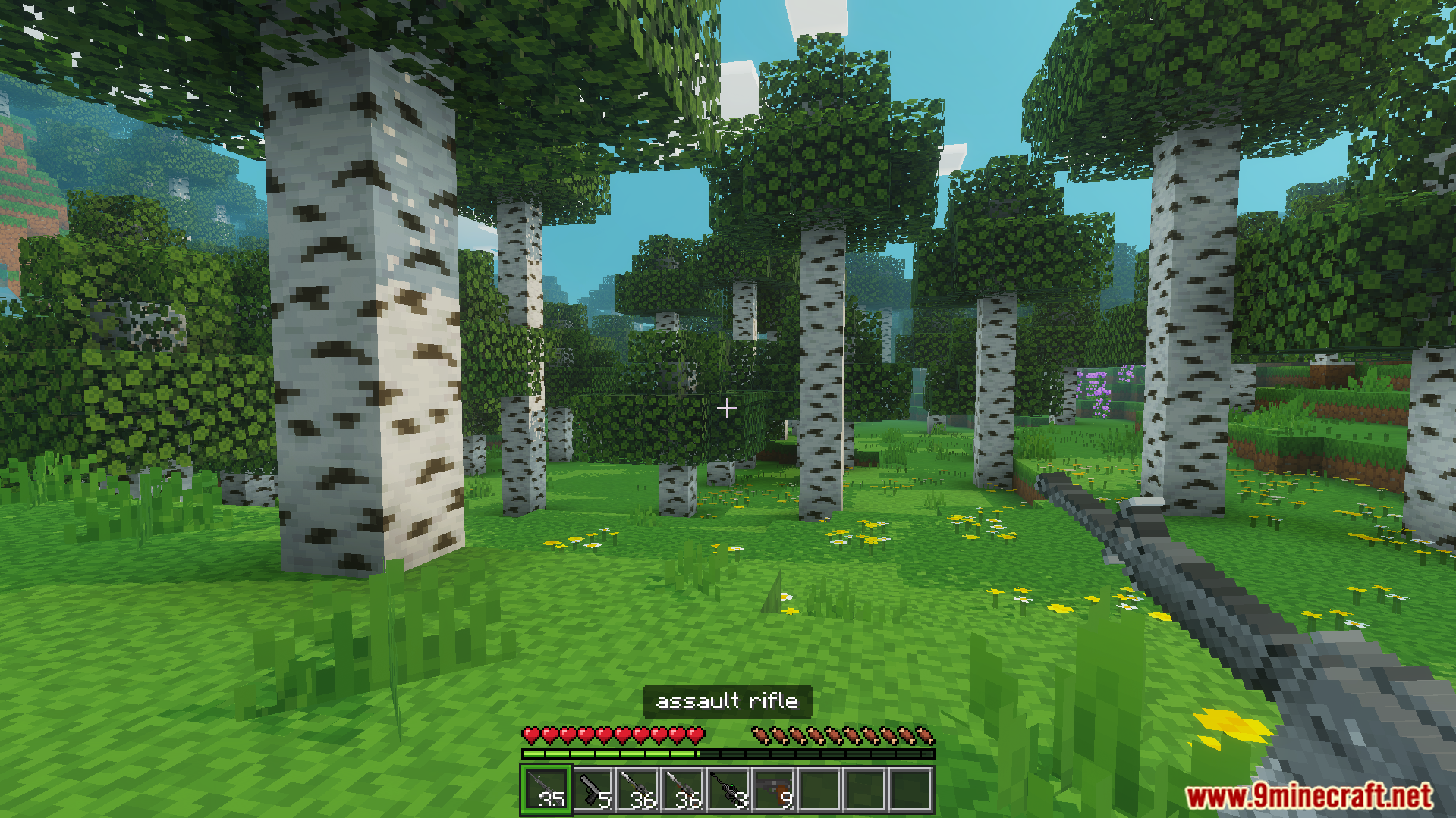 Gun Plus Addon Screenshot 6 First person view of a player holding an assault rifle in survival mode