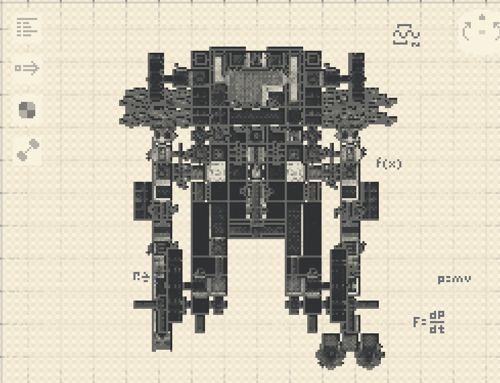 HELL MECHA Schematic Screenshots 1 Technical schematic of the Hell Mecha showing block placement and internal components