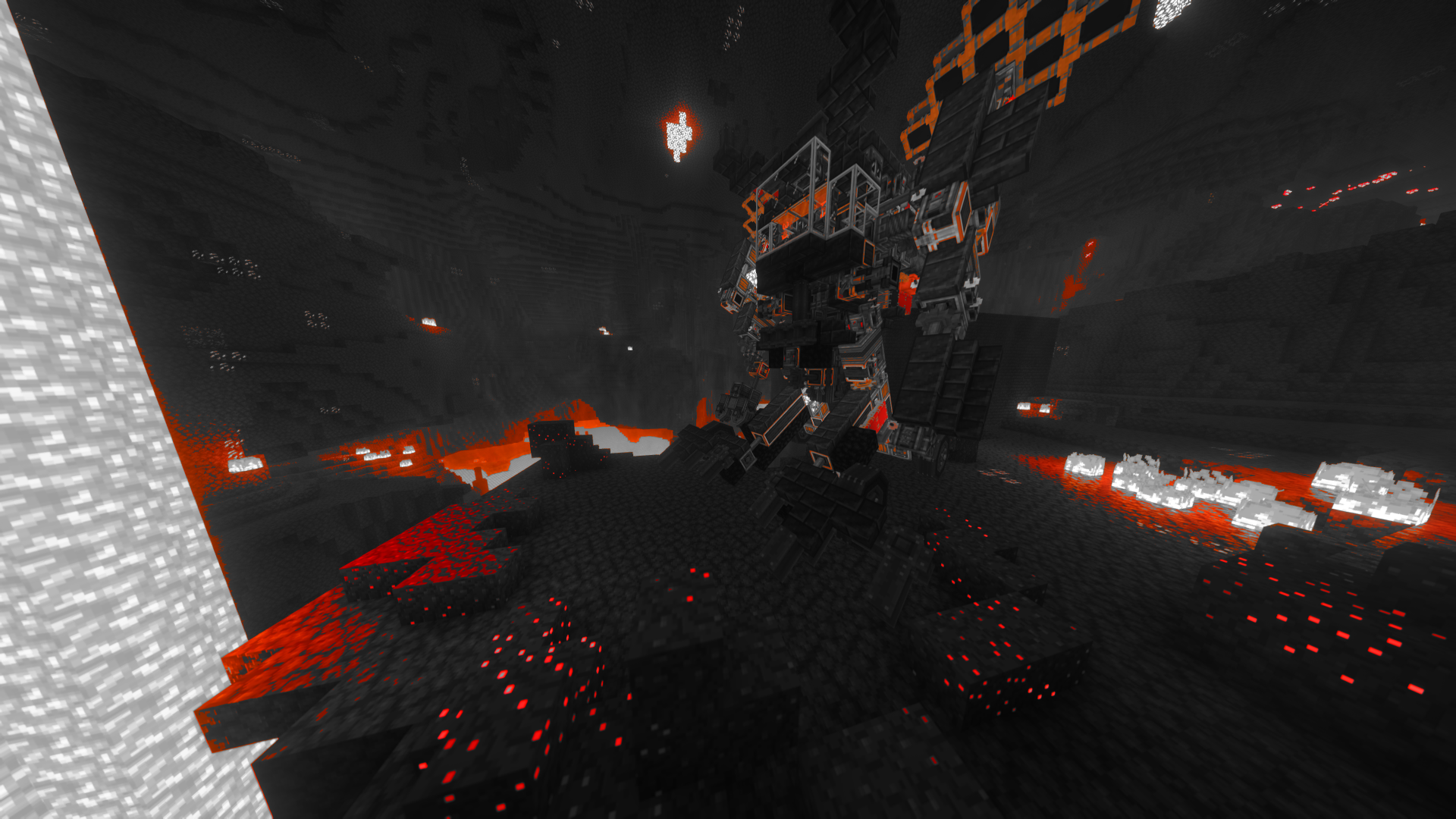 HELL MECHA Schematic Screenshots 3 A giant robot stands on a dark cliff overlooking a lake of lava