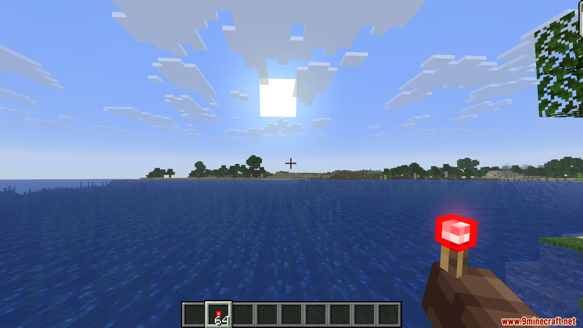 HMI Pose Editor Mod Screenshot 1 A player holds a redstone torch while looking at the ocean in Minecraft