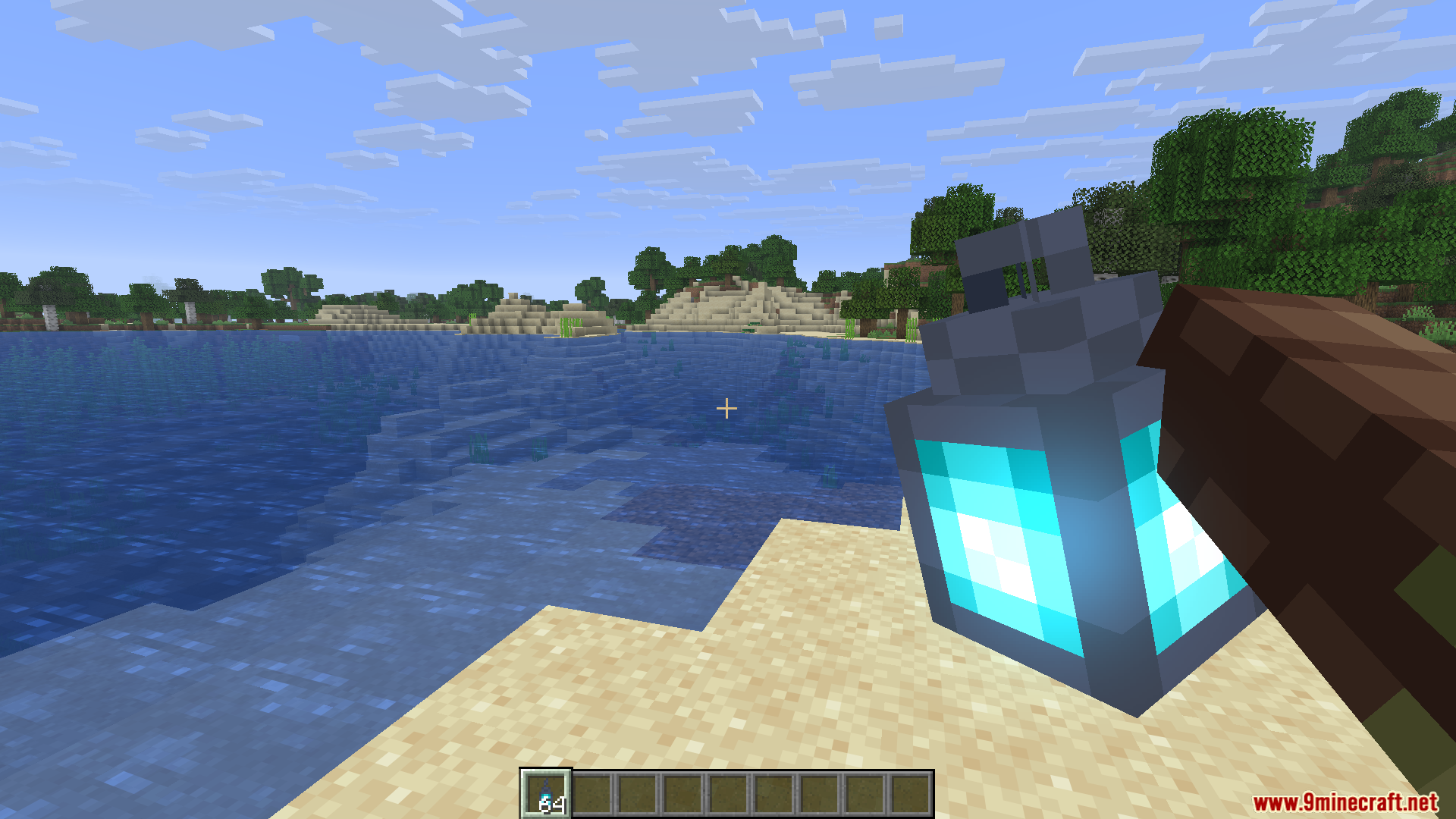 HMI Pose Editor Mod Screenshot 12 Player holding a soul lantern in a custom pose near the ocean water