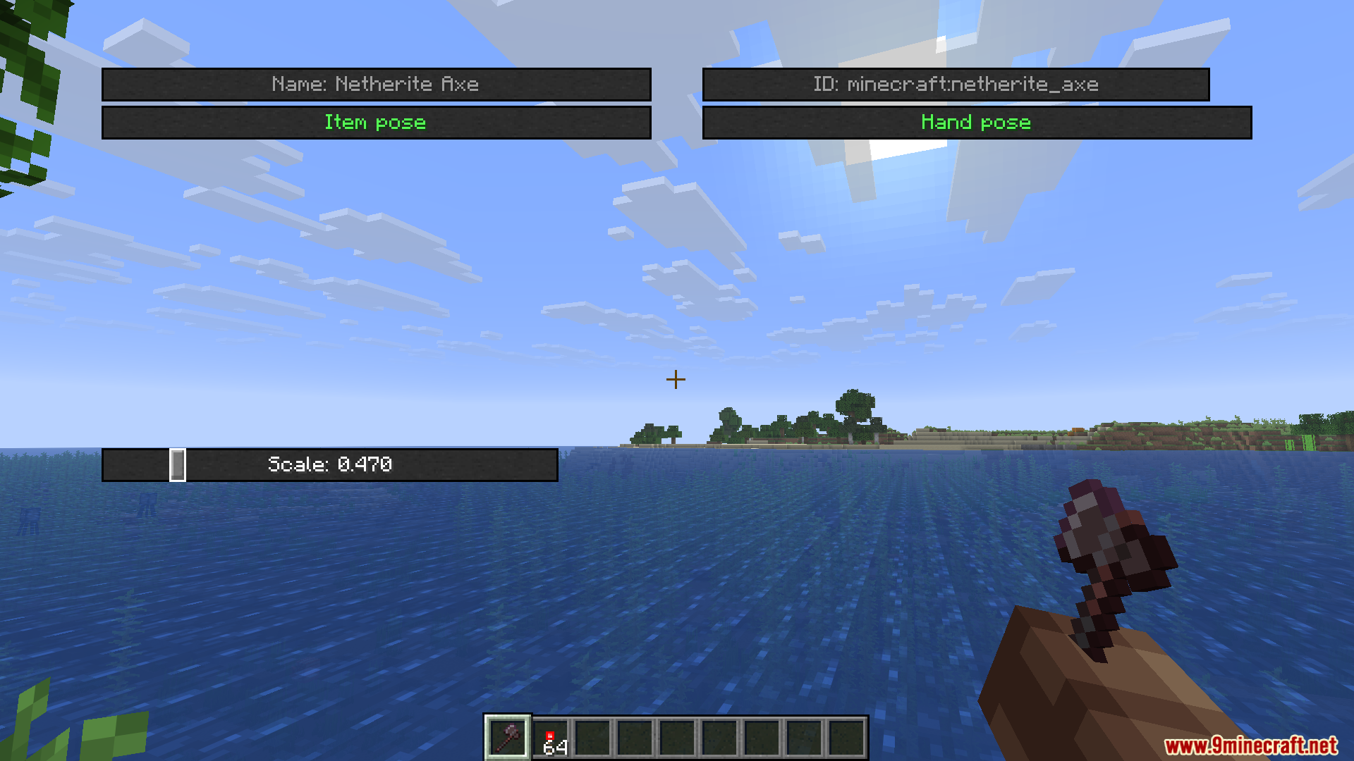 HMI Pose Editor Mod Screenshot 6 Using the HMI Pose Editor Mod menu to resize a held netherite axe