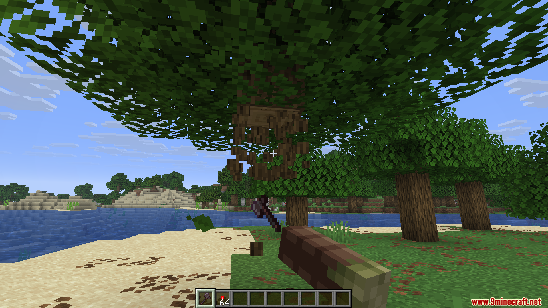 HMI Pose Editor Mod Screenshot 9 Player holds a log and axe in a custom position under a tree