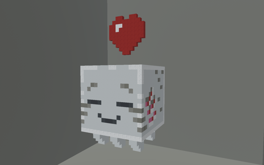 Happy Ghast with a Heart Schematic Screenshots 1 Side view of a cute Ghast statue with a large red heart