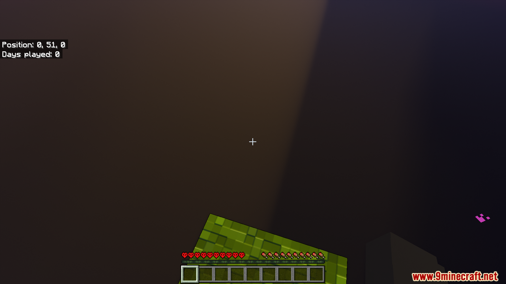 Starting a survival journey on a single floating block in the sky