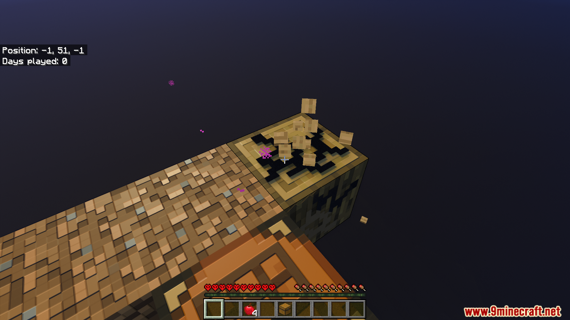 A player breaks the magical block to expand their floating world