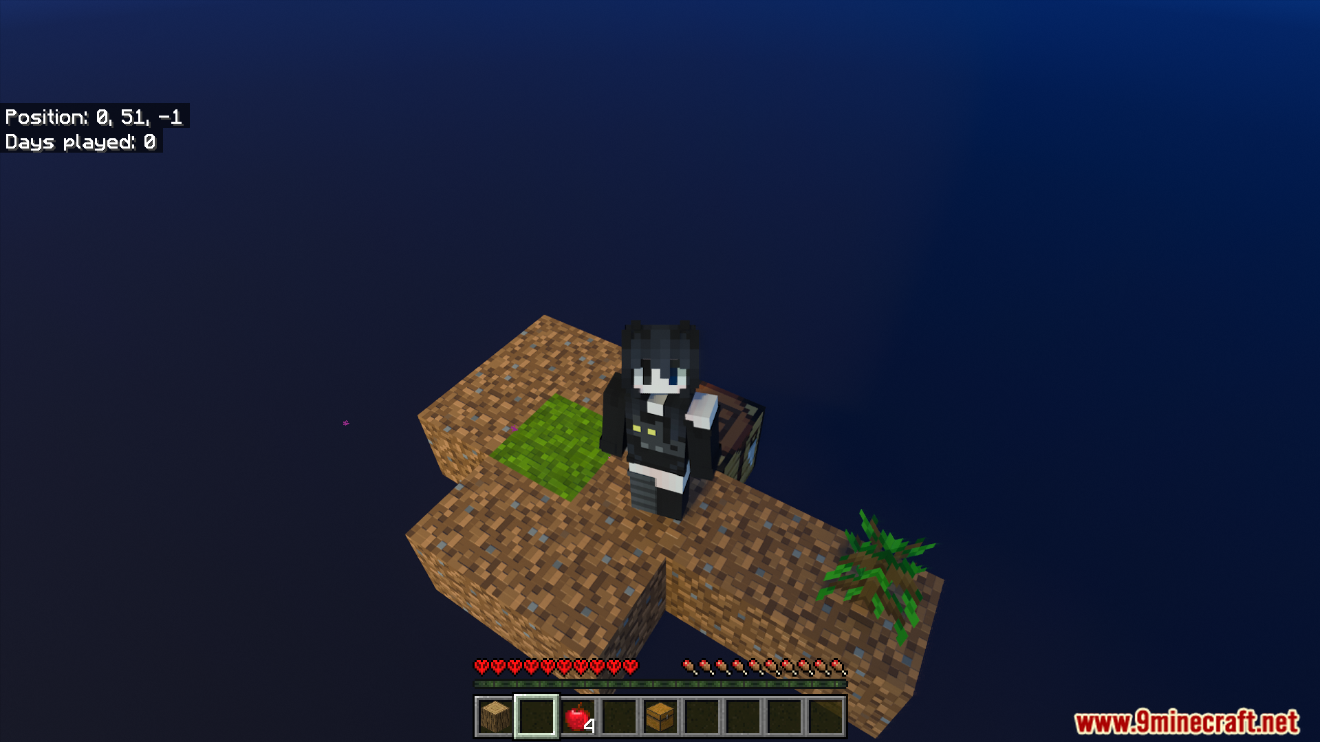 Starting a survival journey on a small floating island in the sky