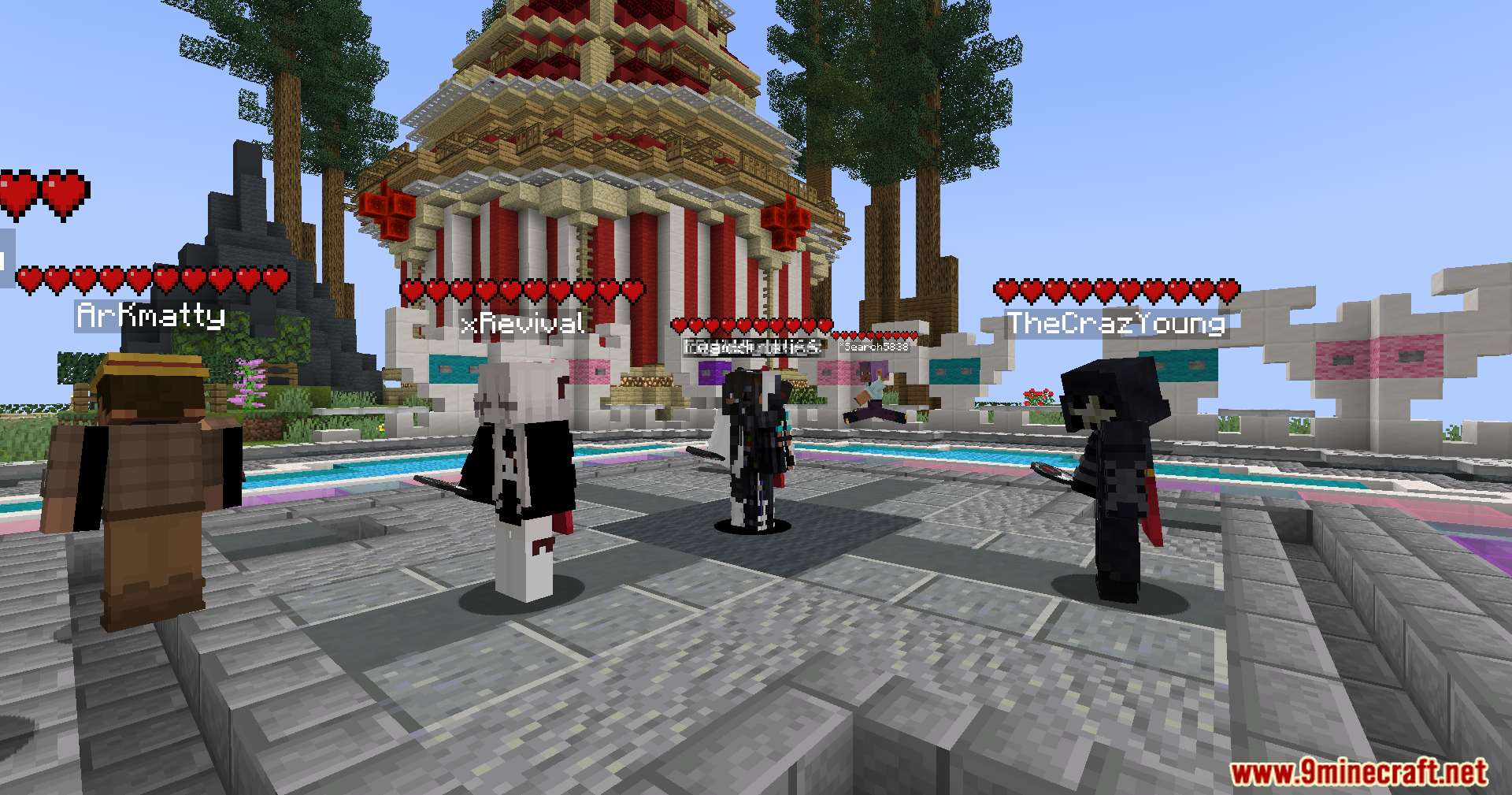 Heart Indicator Mod Screenshot 10 Players in a multiplayer server displaying red health hearts over their heads