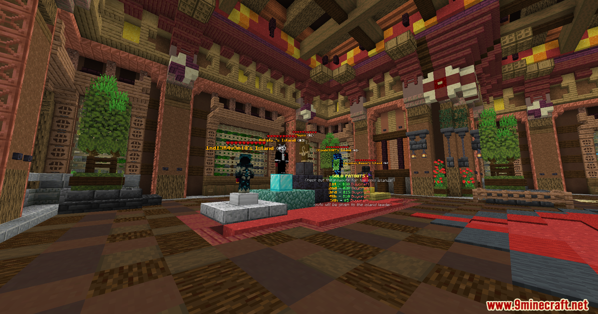 Heart Indicator Mod Screenshot 3 Server lobby featuring player statues with health hearts displayed above their heads