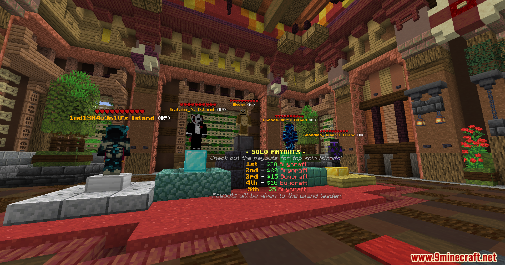 Heart Indicator Mod Screenshot 4 Player statues standing on pedestals with health indicator hearts above their heads