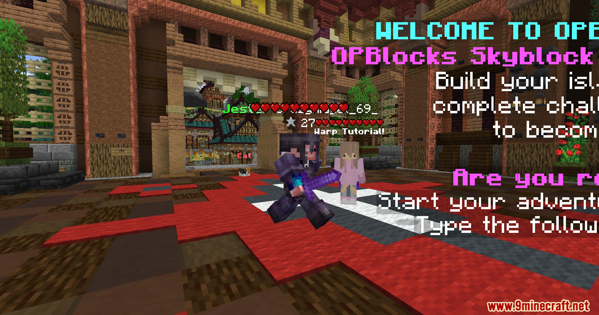 Heart Indicator Mod Screenshot 5 Player character running in a Minecraft server lobby area