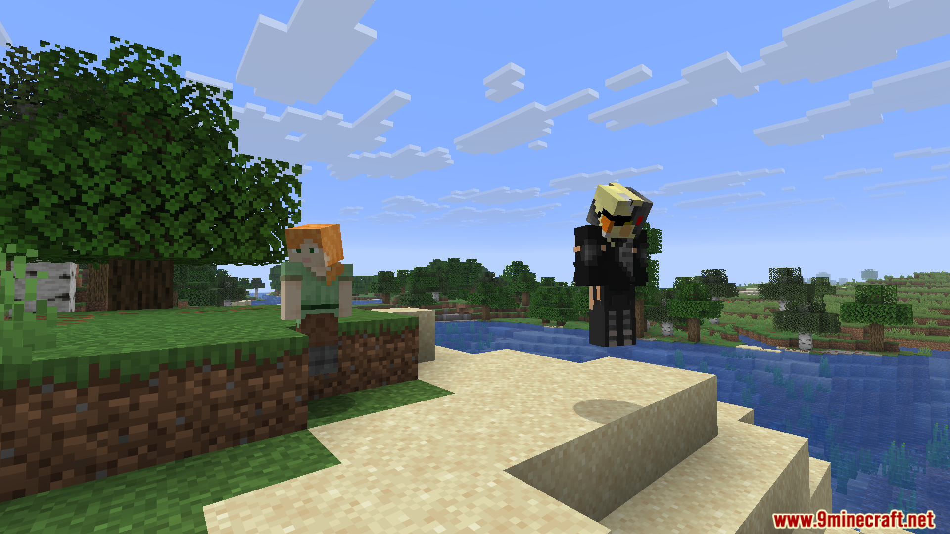 Player wearing armor hovers in front of the bot