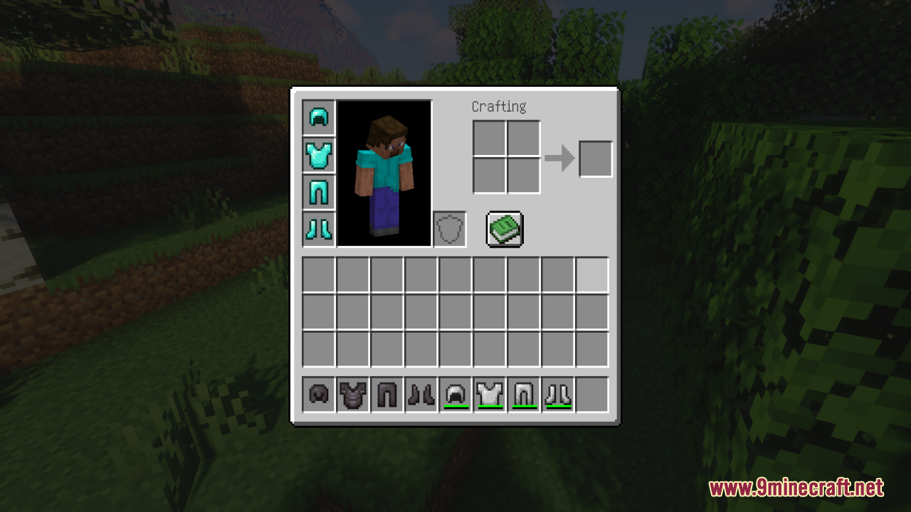 Hide Armor - See Player Skins Resource Pack Screenshot 5 Player inventory showing equipped diamond armor that is invisible on the character model