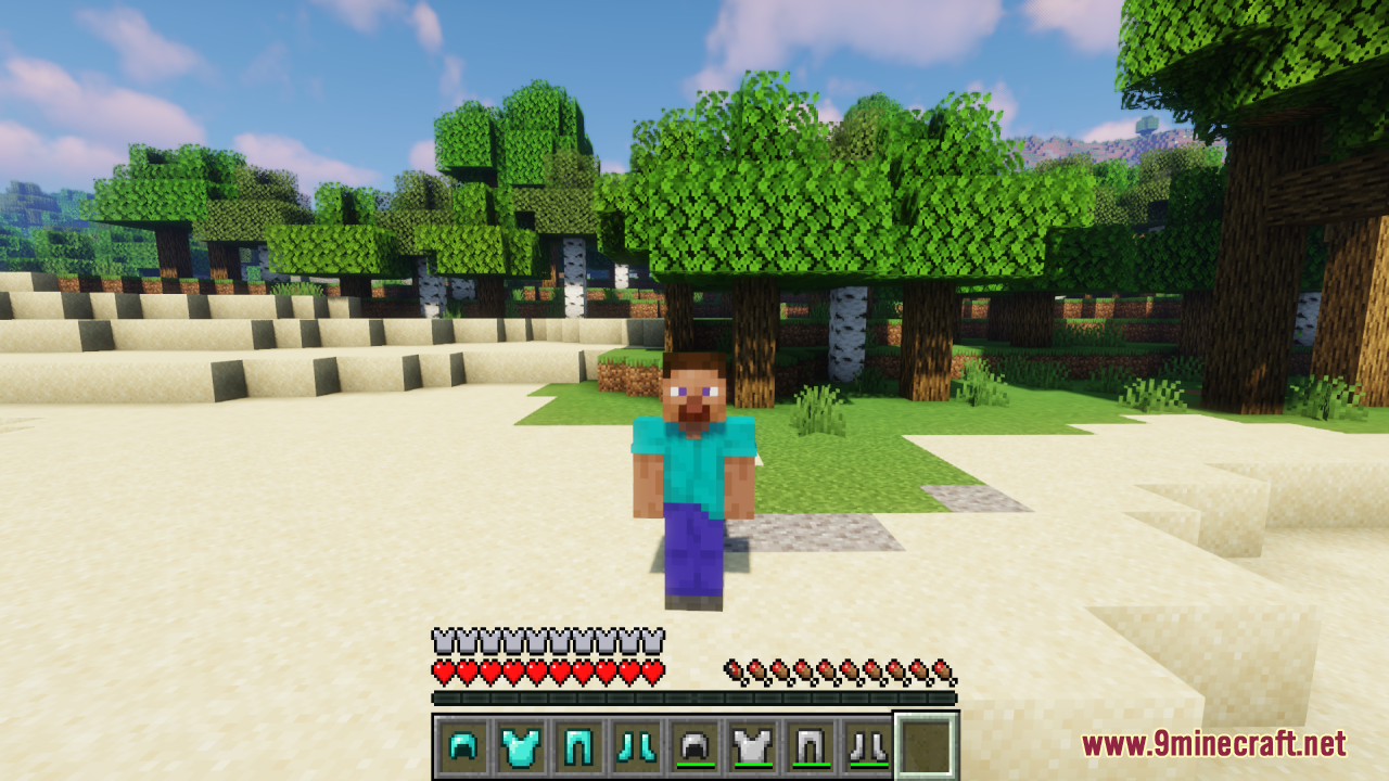 Hide Armor - See Player Skins Resource Pack Screenshot 7 Player standing on beach showing default skin with invisible armor equipped